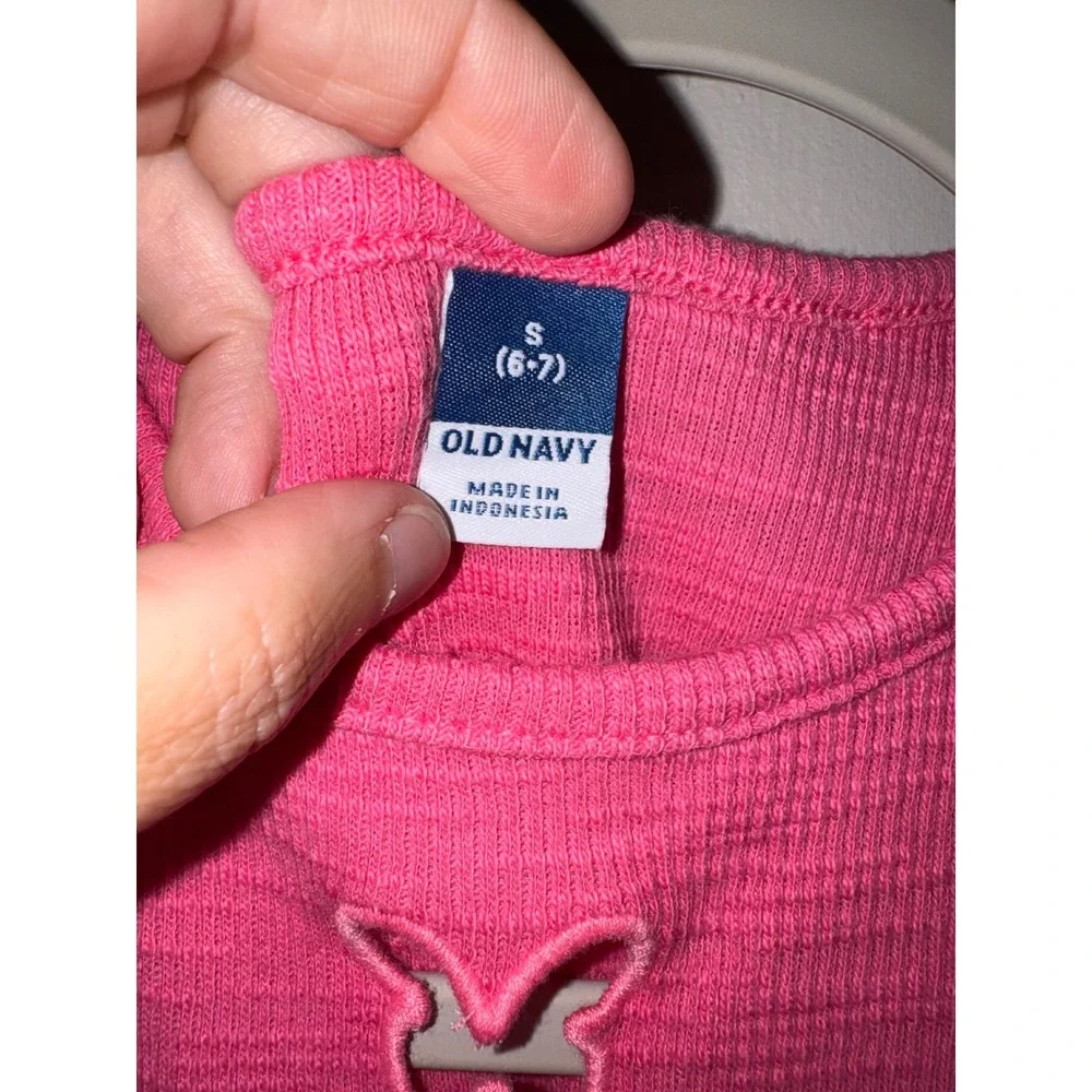 Old Navy Girls Pink Ribbed Butterfly Cutout Tank Top Size S 6-7 Sleeveless